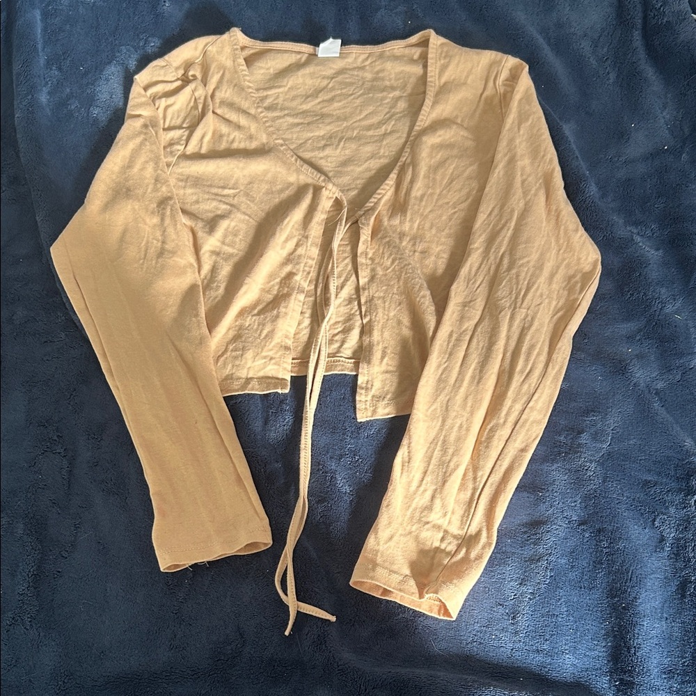 Tan Long Sleeve Tie-Front Top